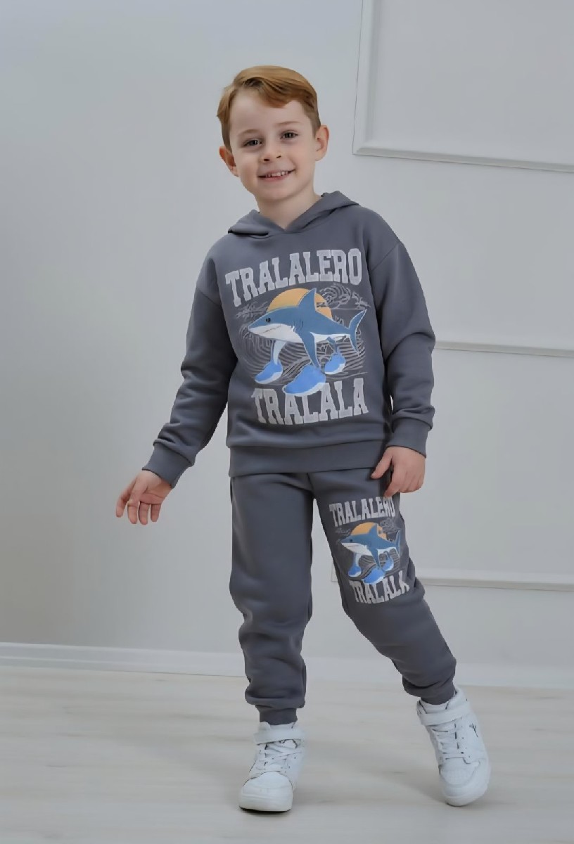 Детски комплект вата за момче с дълъг ръкав, тъмно сив цвят