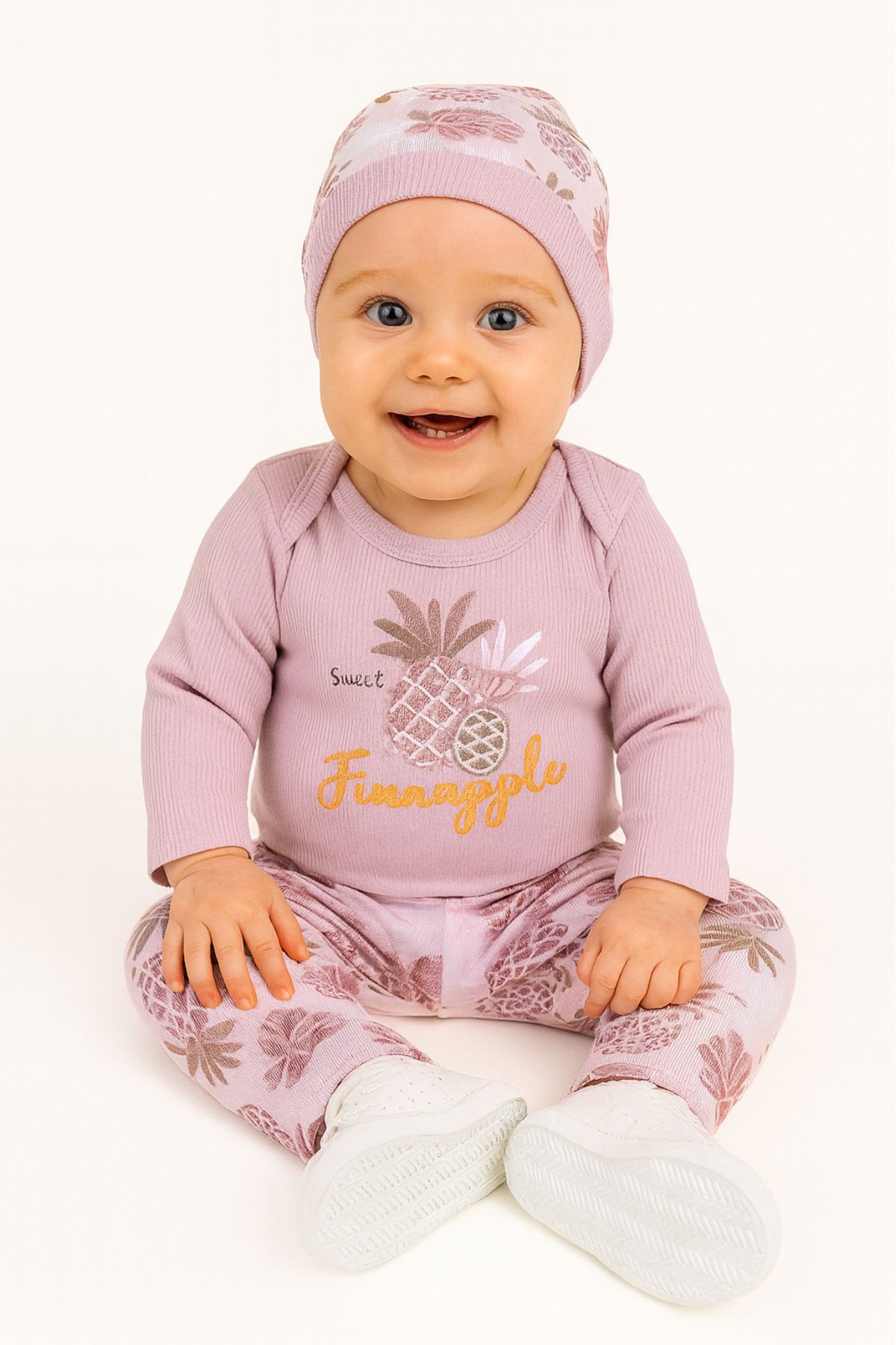 Бебешки комплект за момиче с дълъг ръкав 3 части, лилав цвят