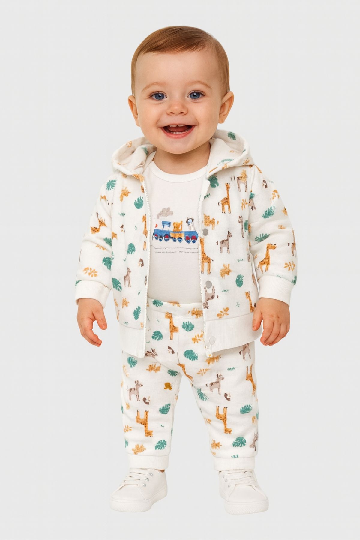 Бебешки комплект за момче с дълъг ръкав 3 части, цвят екрю