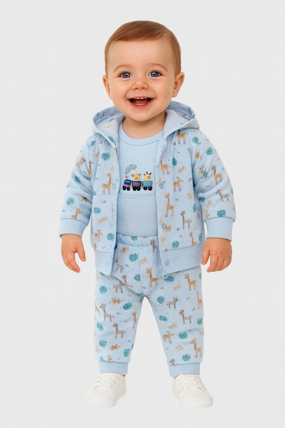 Бебешки комплект за момче с дълъг ръкав 3 части, син цвят