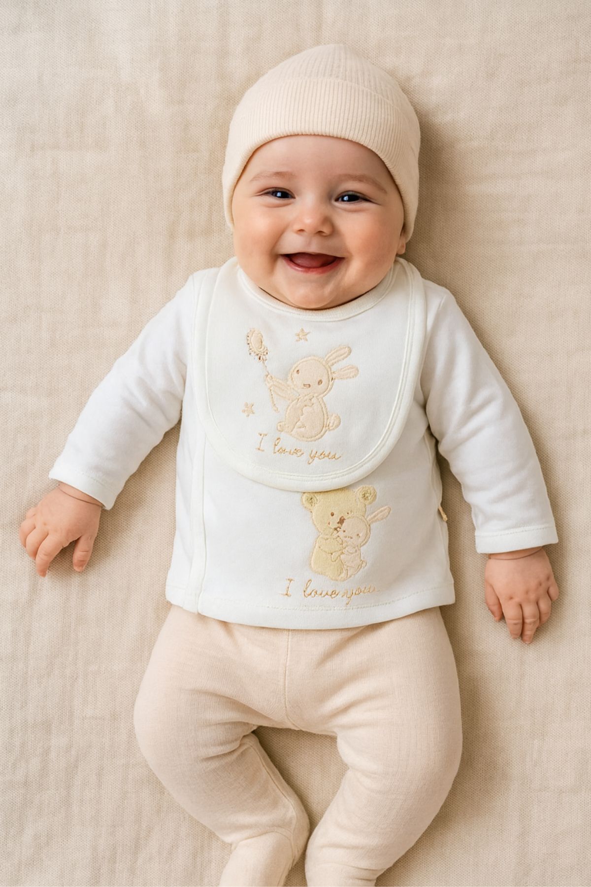 Комплект за изписване от органичен памук 5 части, бежов цвят 