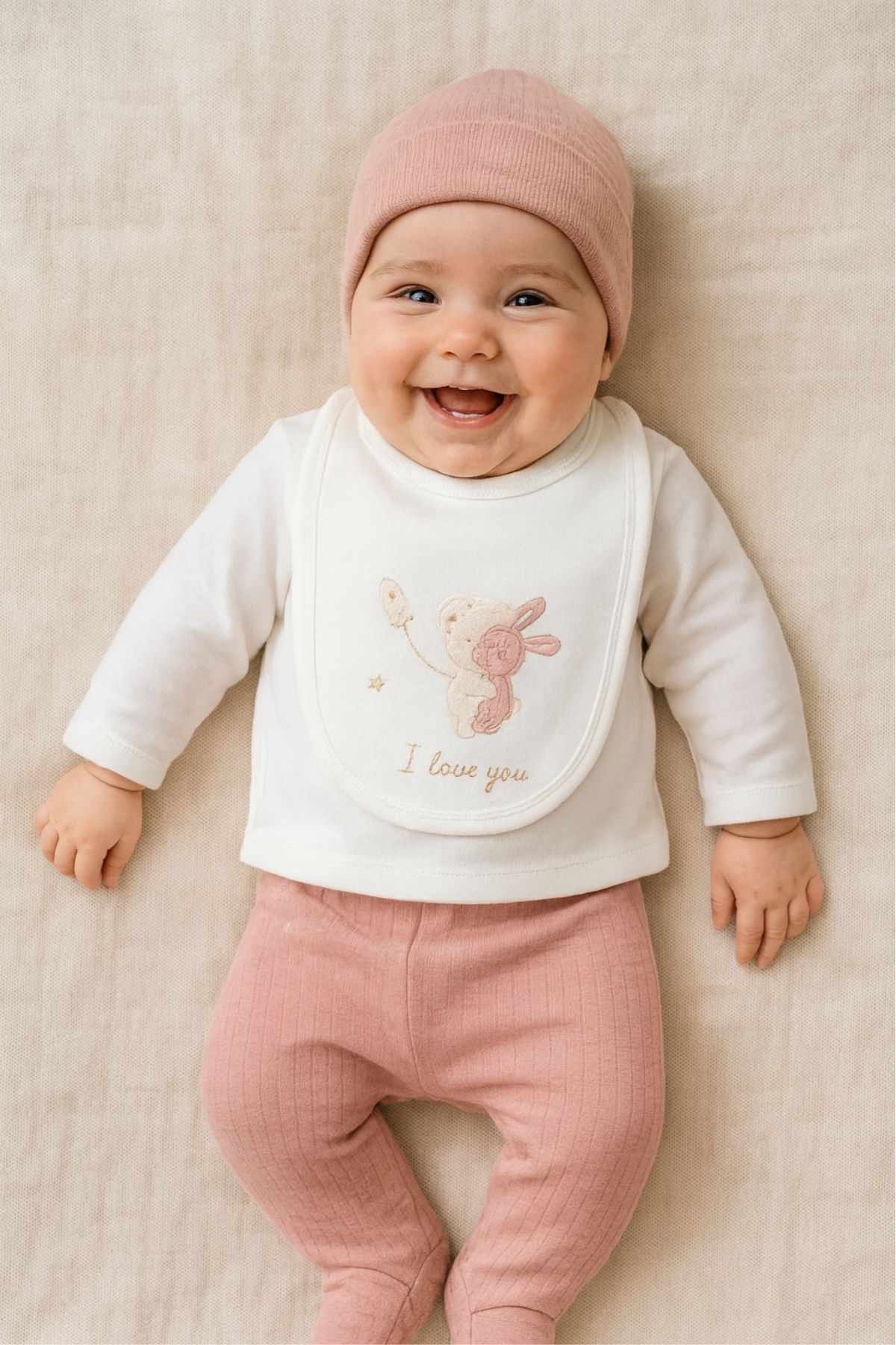 Комплект за изписване от органичен памук 5 части, розов цвят 