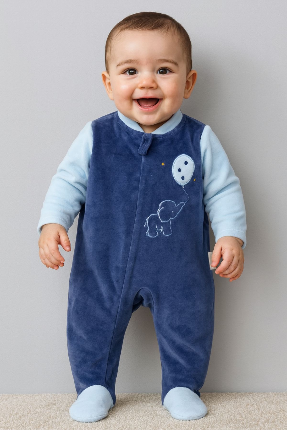 Бебешки гащеризон за момче с дълъг ръкав, тъмно син цвят