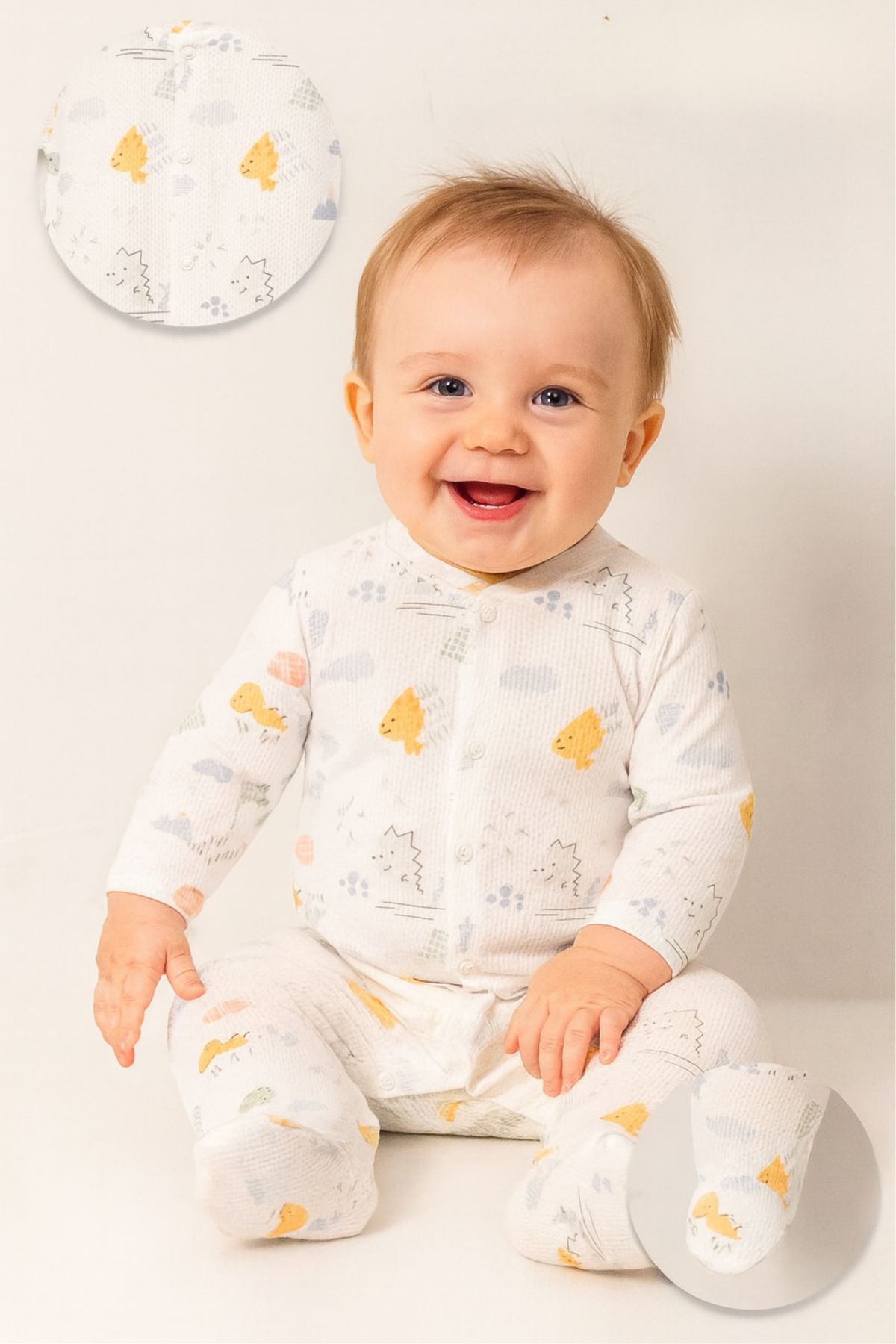 Бебешки гащеризон за момче с дълъг ръкав, цвят екрю