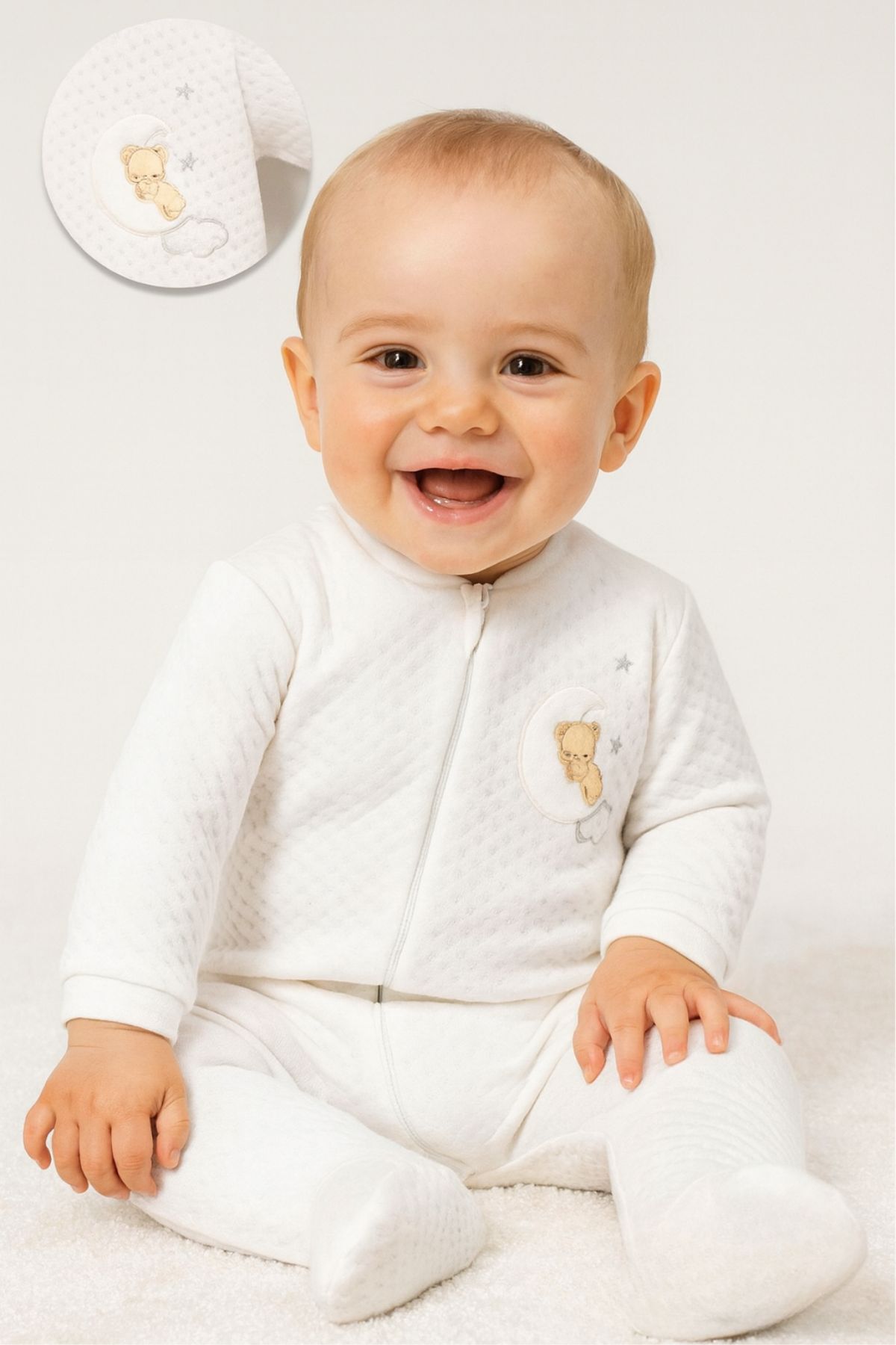 Бебешки гащеризон с дълъг ръкав, цвят екрю