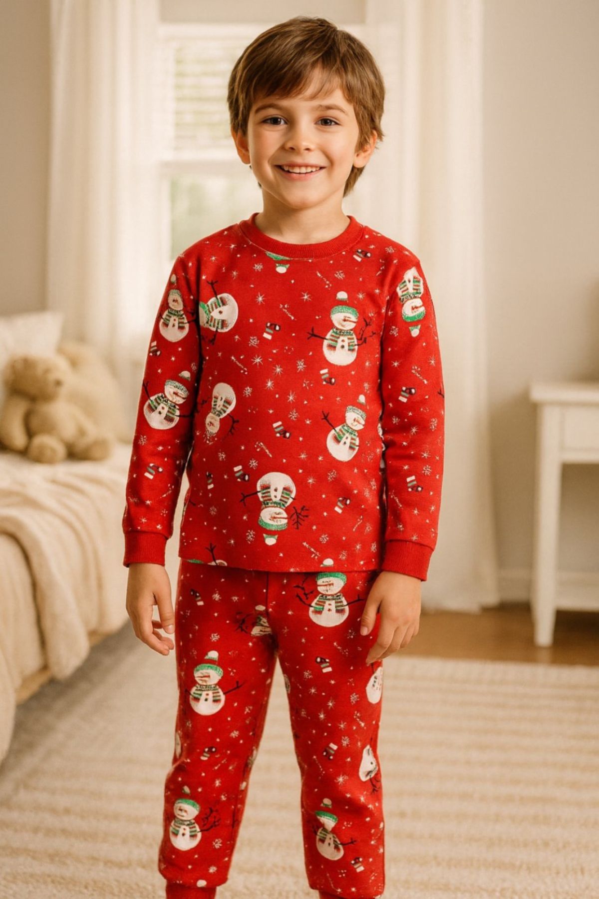 Детска пижама с дълъг ръкав Коледа, червен цвят
