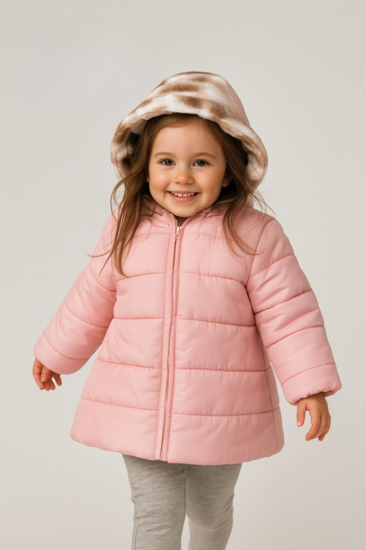 Детско зимно яке за момиче с две лица, розов цвят