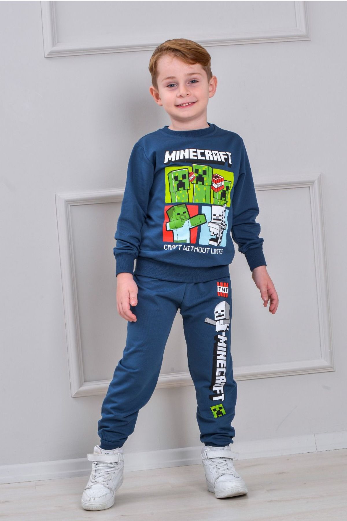 Детски комплект за момче с дълъг ръкав, тъмно син цвят 