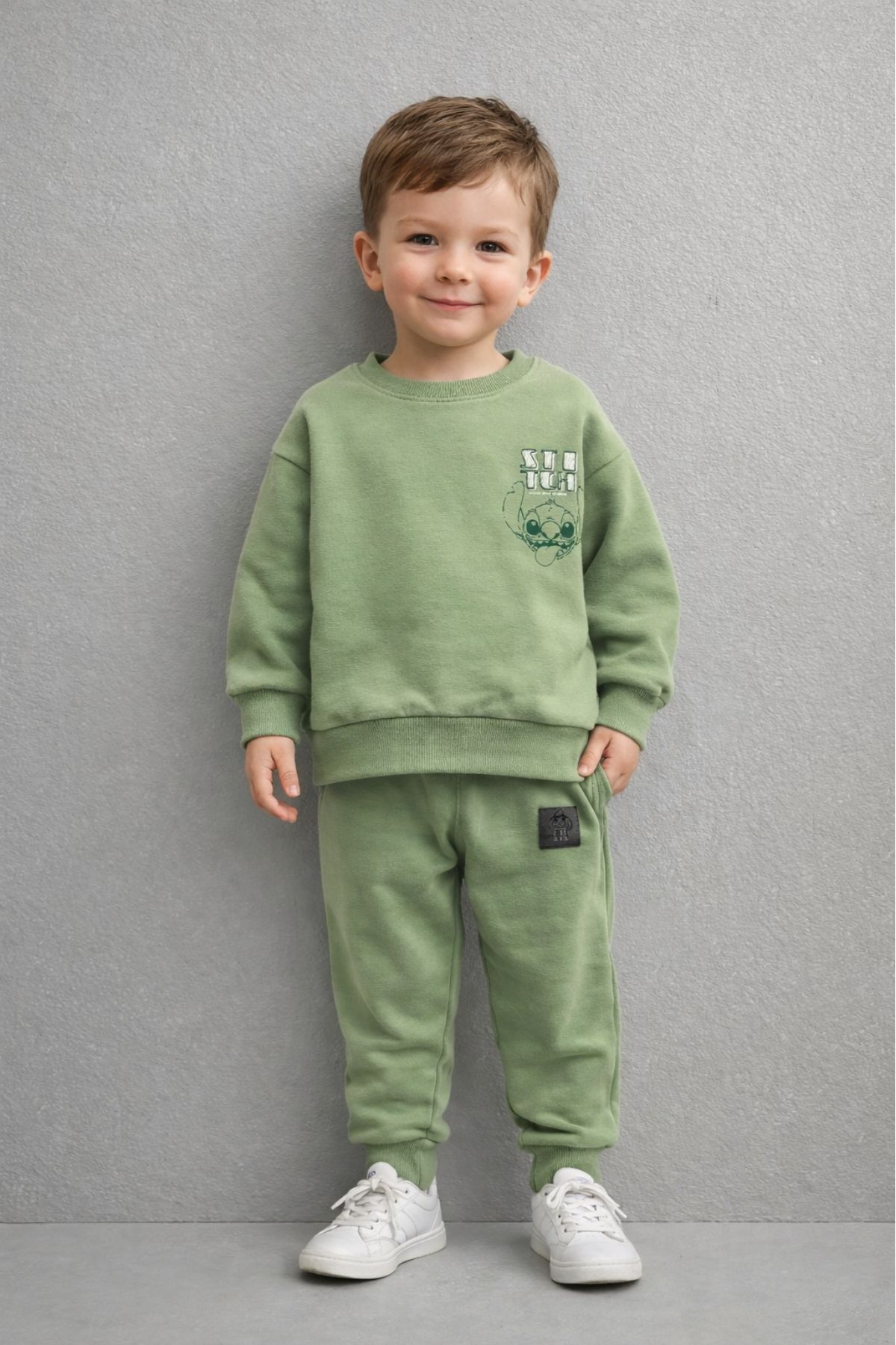 Детски комплект за момче с дълъг ръкав, зелен цвят