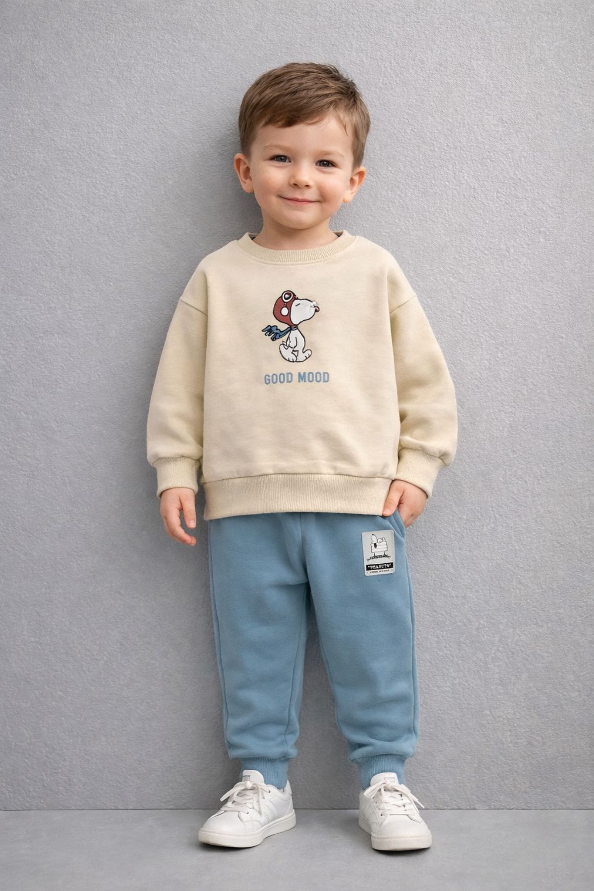 Детски комплект за момче с дълъг ръкав, син цвят