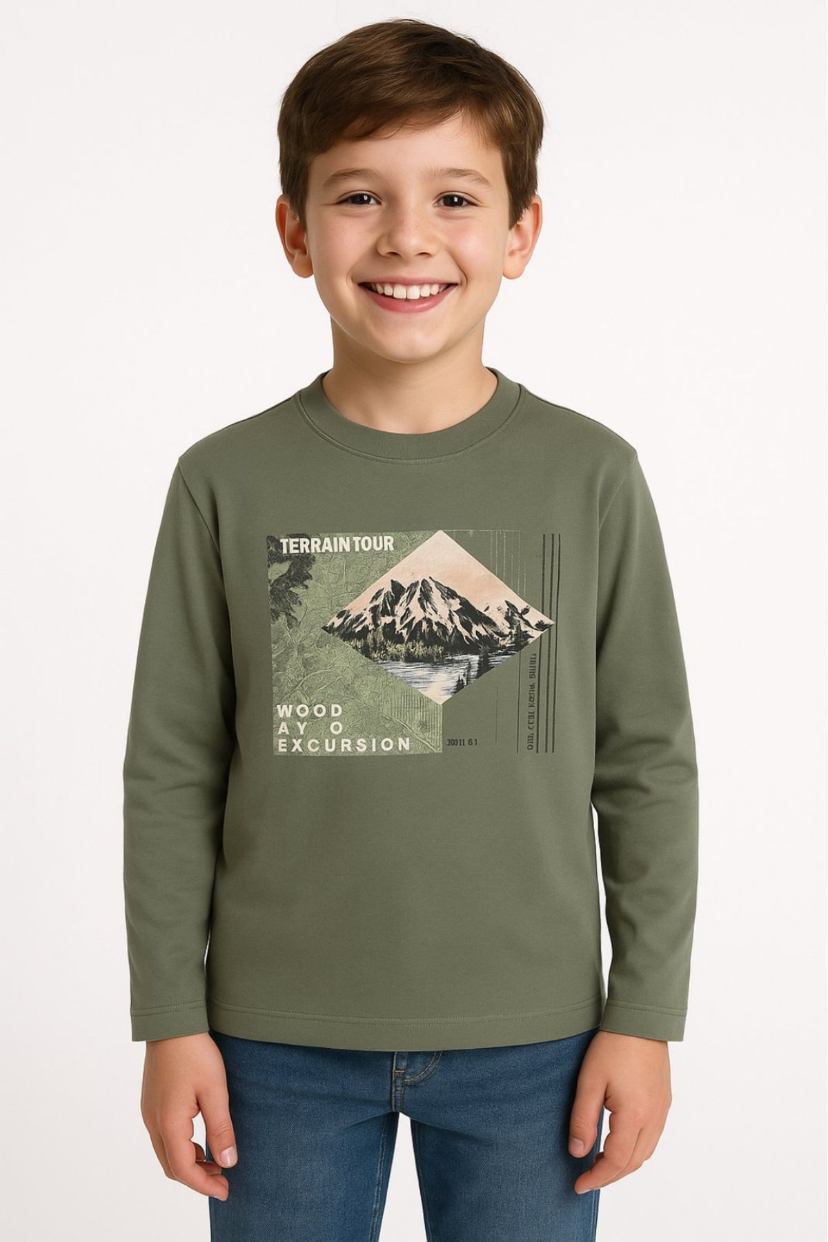 Детска блуза за момче с дълъг ръкав, зелен цвят