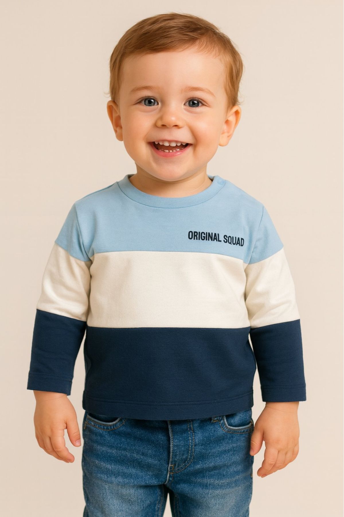 Детска блуза за момче с дълъг ръкав, син цвят