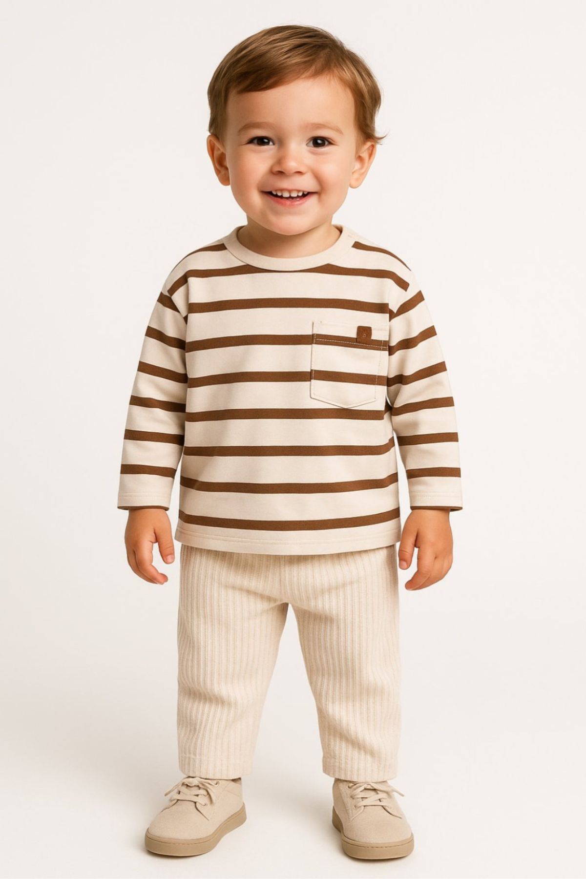 Детска блуза за момче с дълъг ръкав, цвят екрю