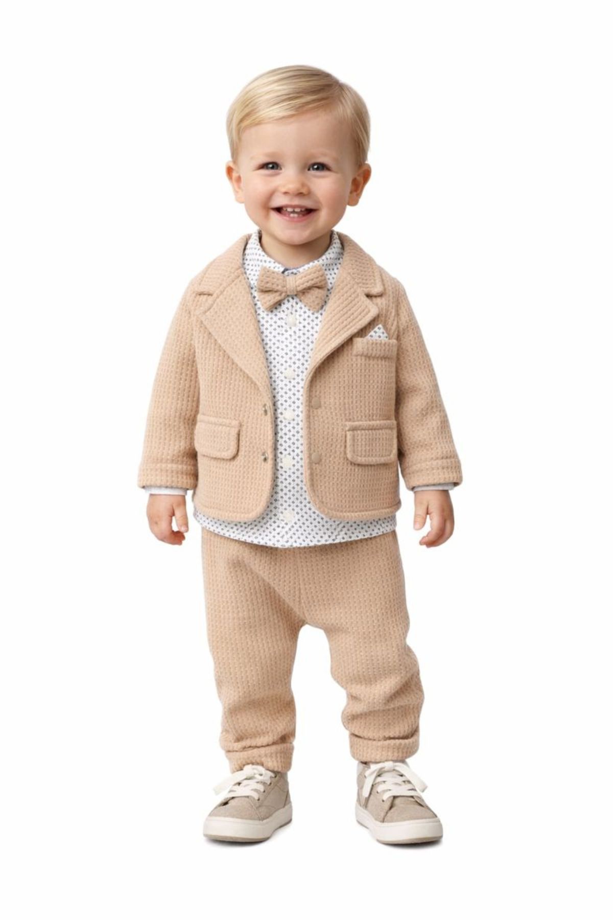 Бебешки комплект за момче с дълъг ръкав 3 части, светло кафяв цвят 