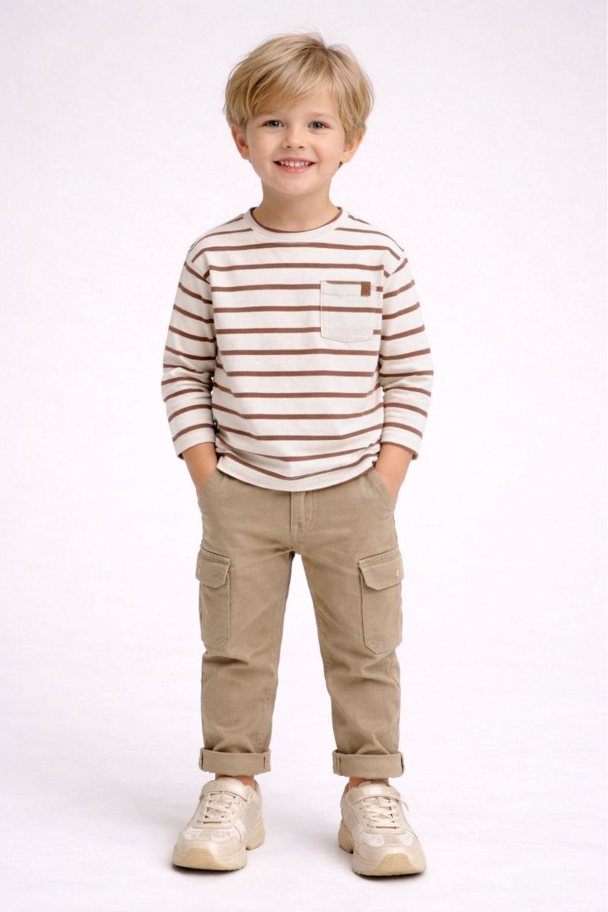 Детска блуза за момче с дълъг ръкав, цвят екрю