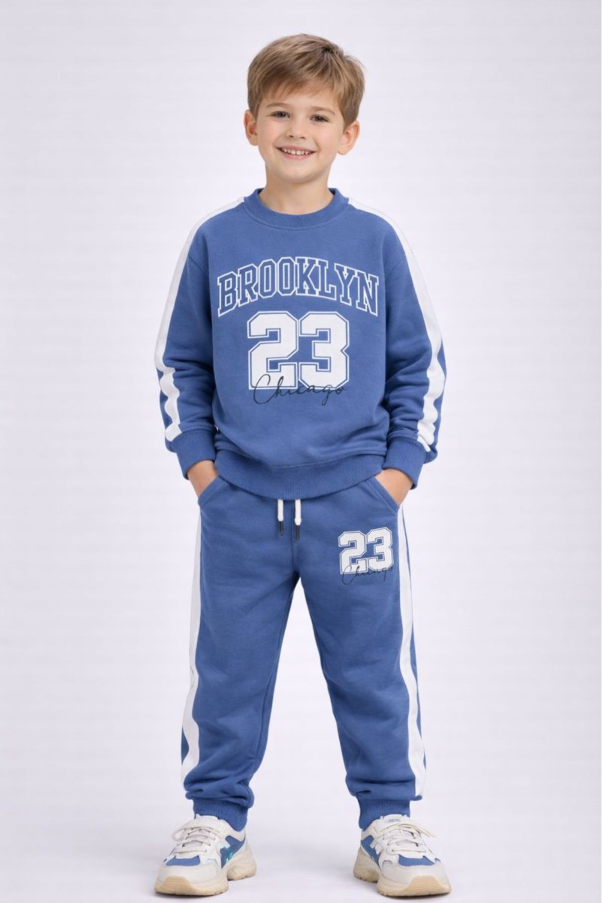 Детски комплект за момче с дълъг ръкав, тъмно син цвят