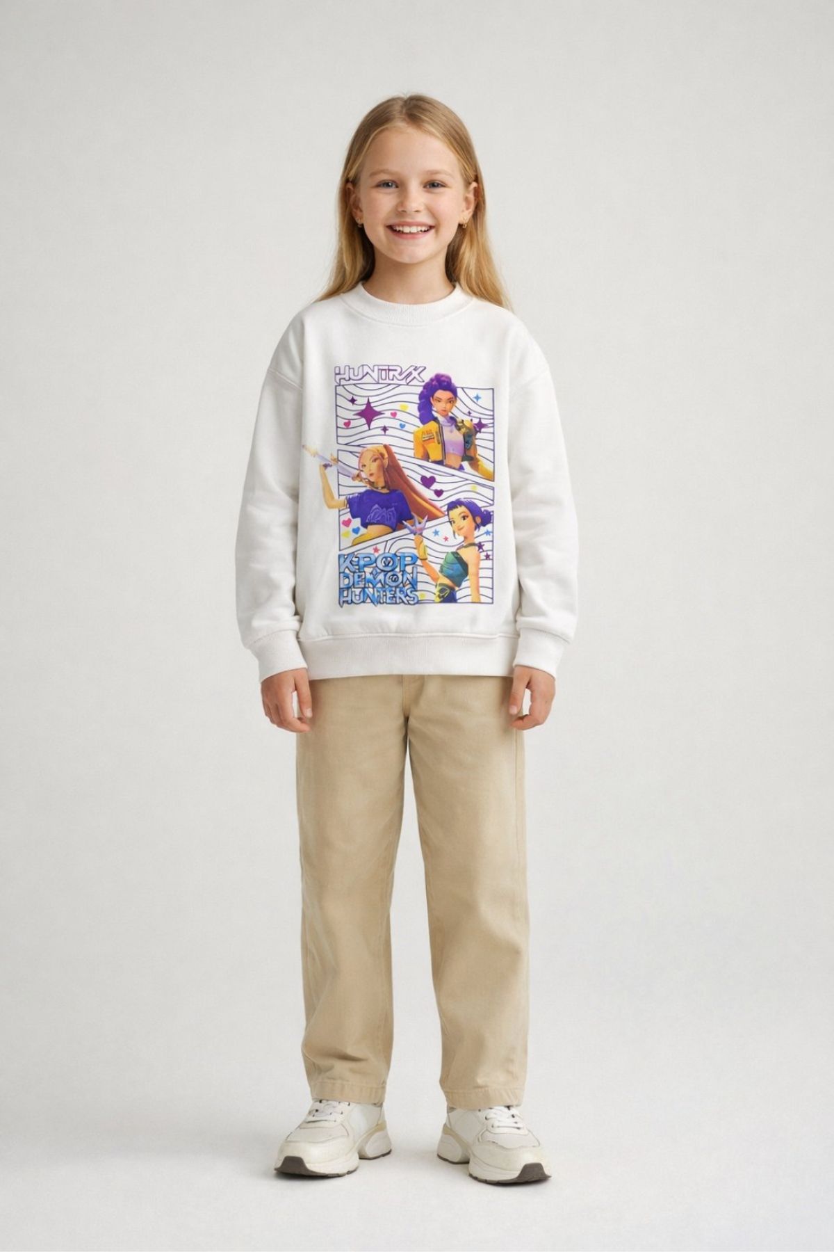 Детска блуза за момиче с дълъг ръкав, цвят екрю 