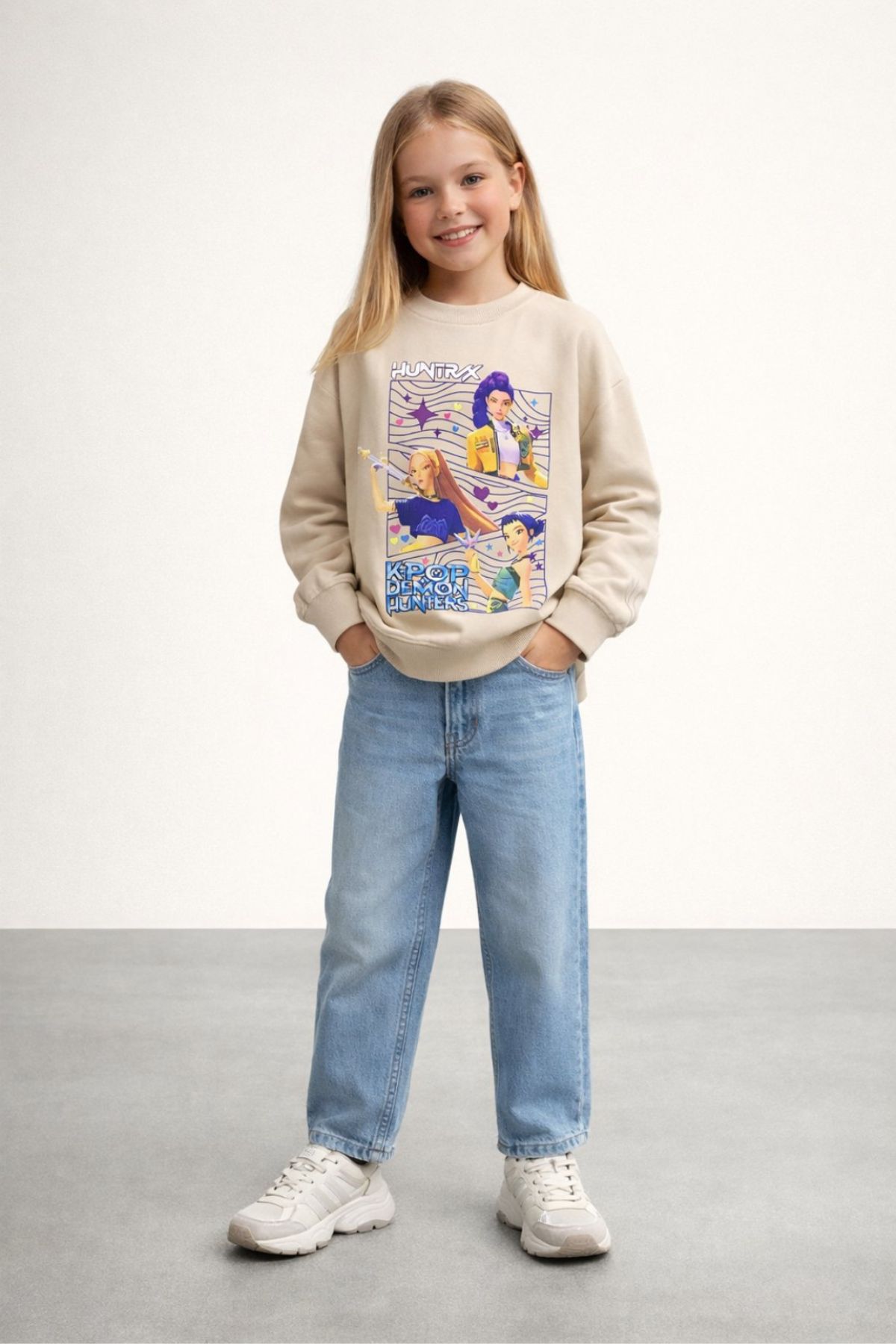 Детска блуза за момиче с дълъг ръкав, бежов цвят