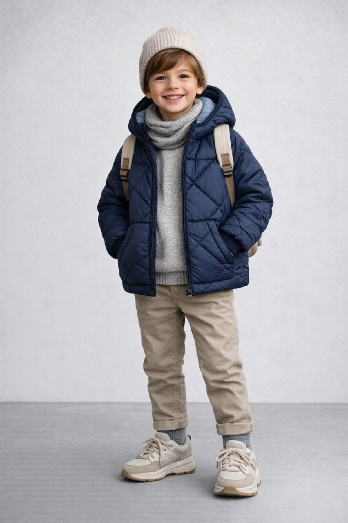 Детско зимно яке за момче с две лица, тъмно син цвят