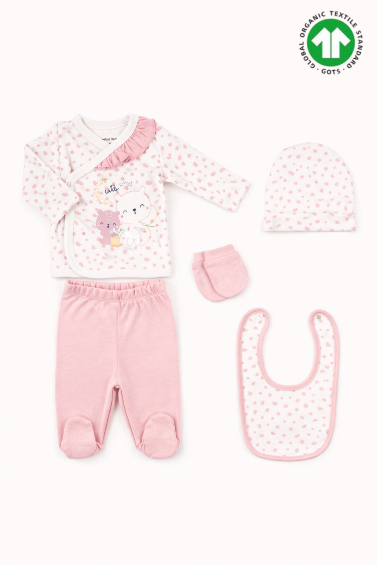 Бебешки комплект органичен памук за изписване 5части, розов цвят  