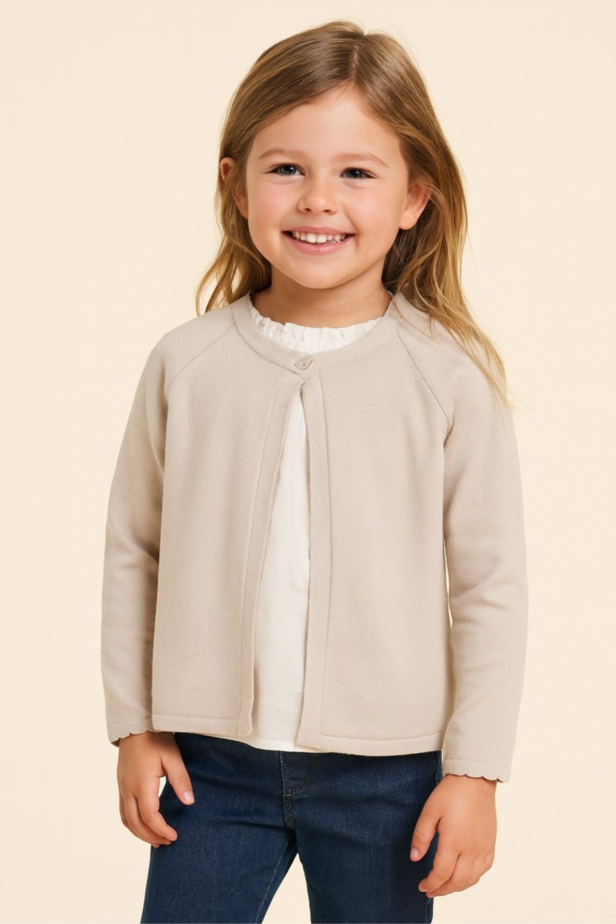 Детска жилетка момиче, цвят екрю