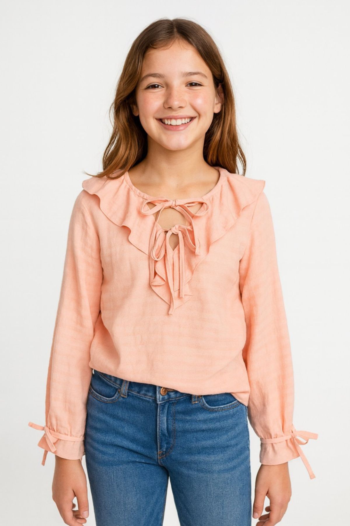 Детска блуза момиче дълъг ръкав, оранжев цвят