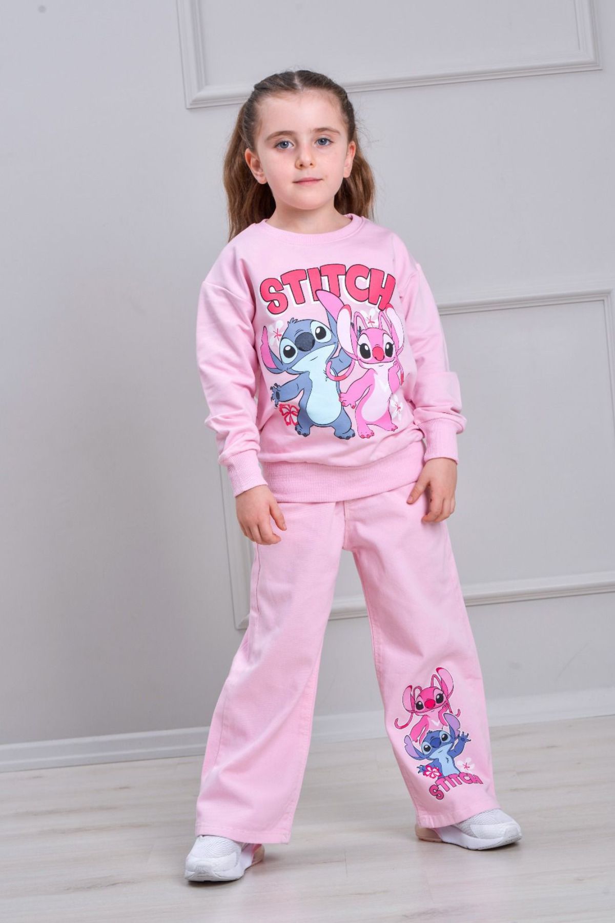 Детски комплект за момиче с дълъг ръкав, розов цвят 