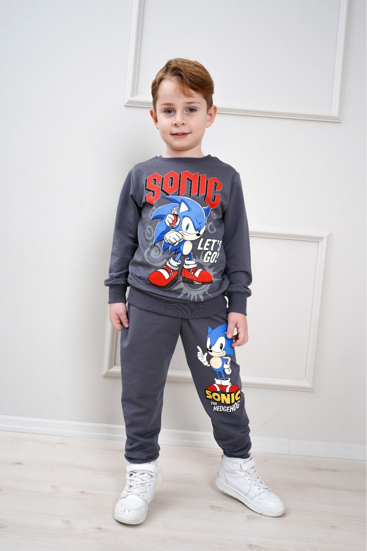 Детски комплект за момче с дълъг ръкав, сив цвят