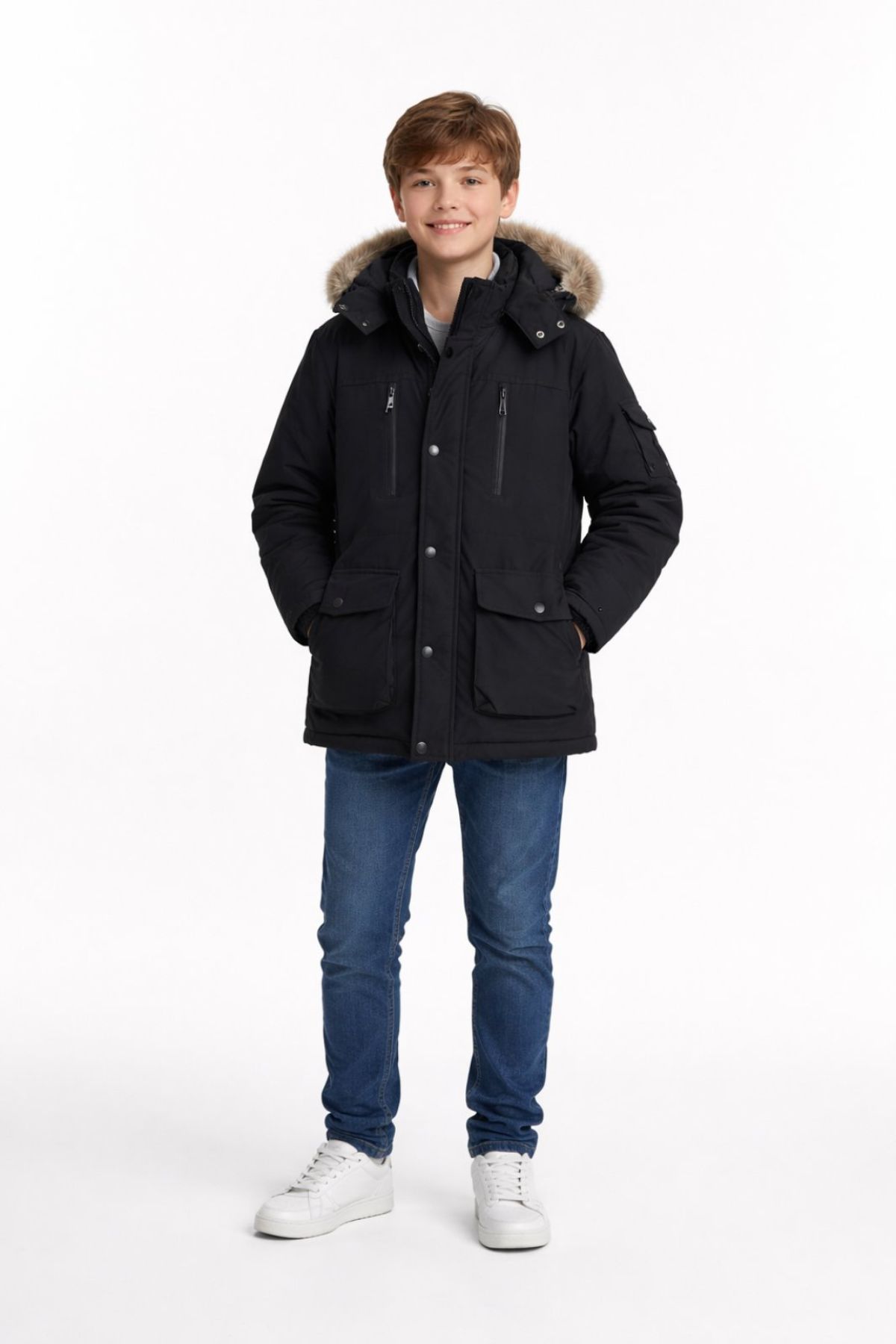 Детско зимно яке за момче, син цвят