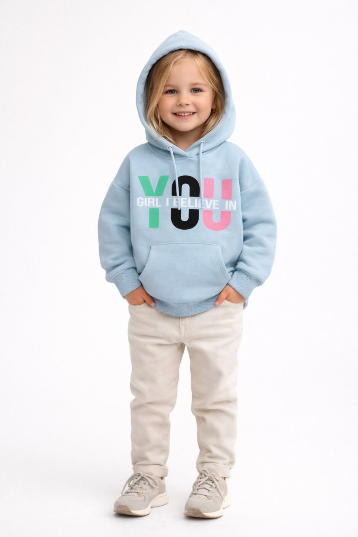 Детски суитшърт момиче вата, син цвят