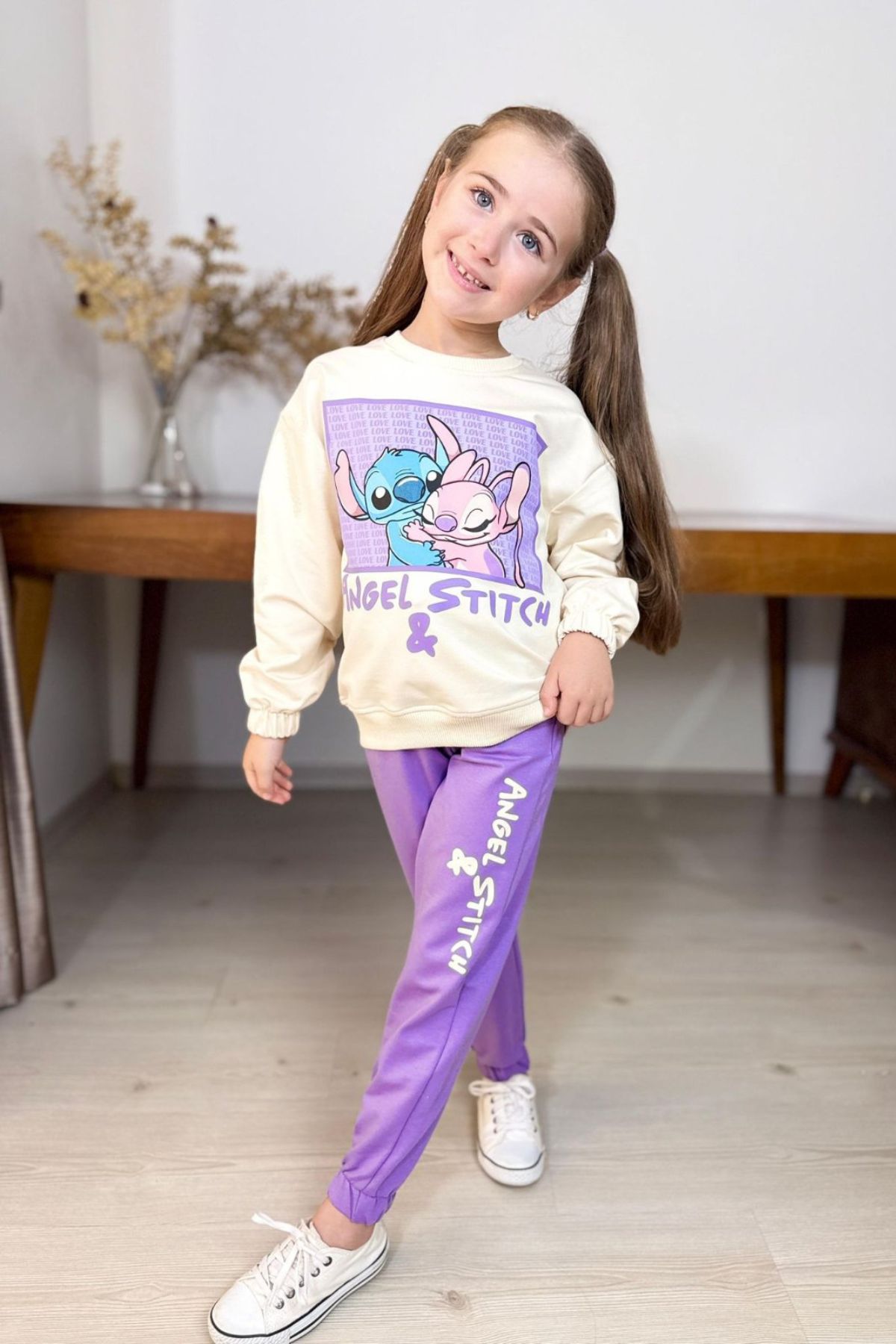 Детски комплект за момиче с дълъг ръкав, лилав цвят 