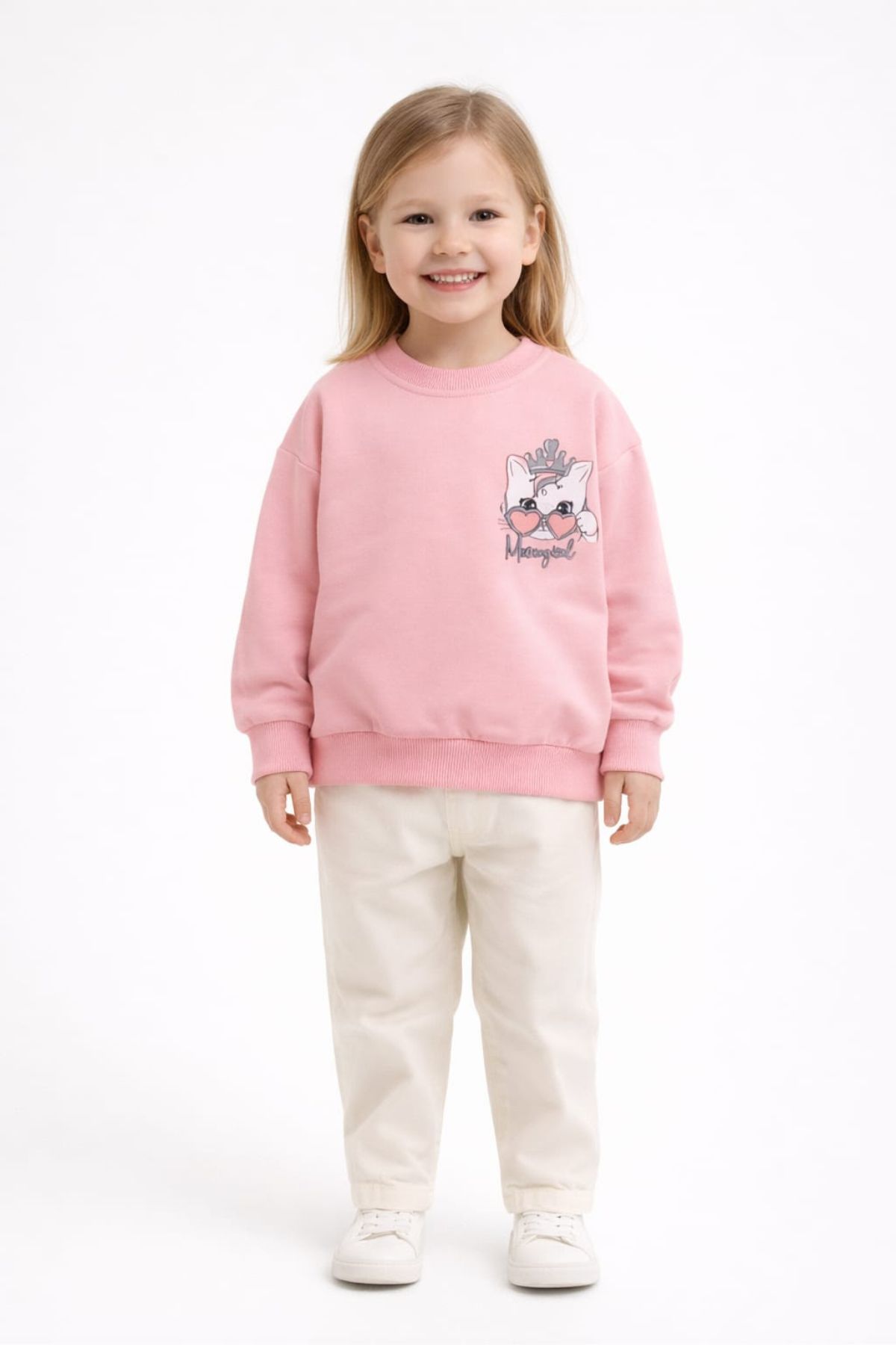 Детска блуза за момиче с дълъг ръкав, розов цвят 