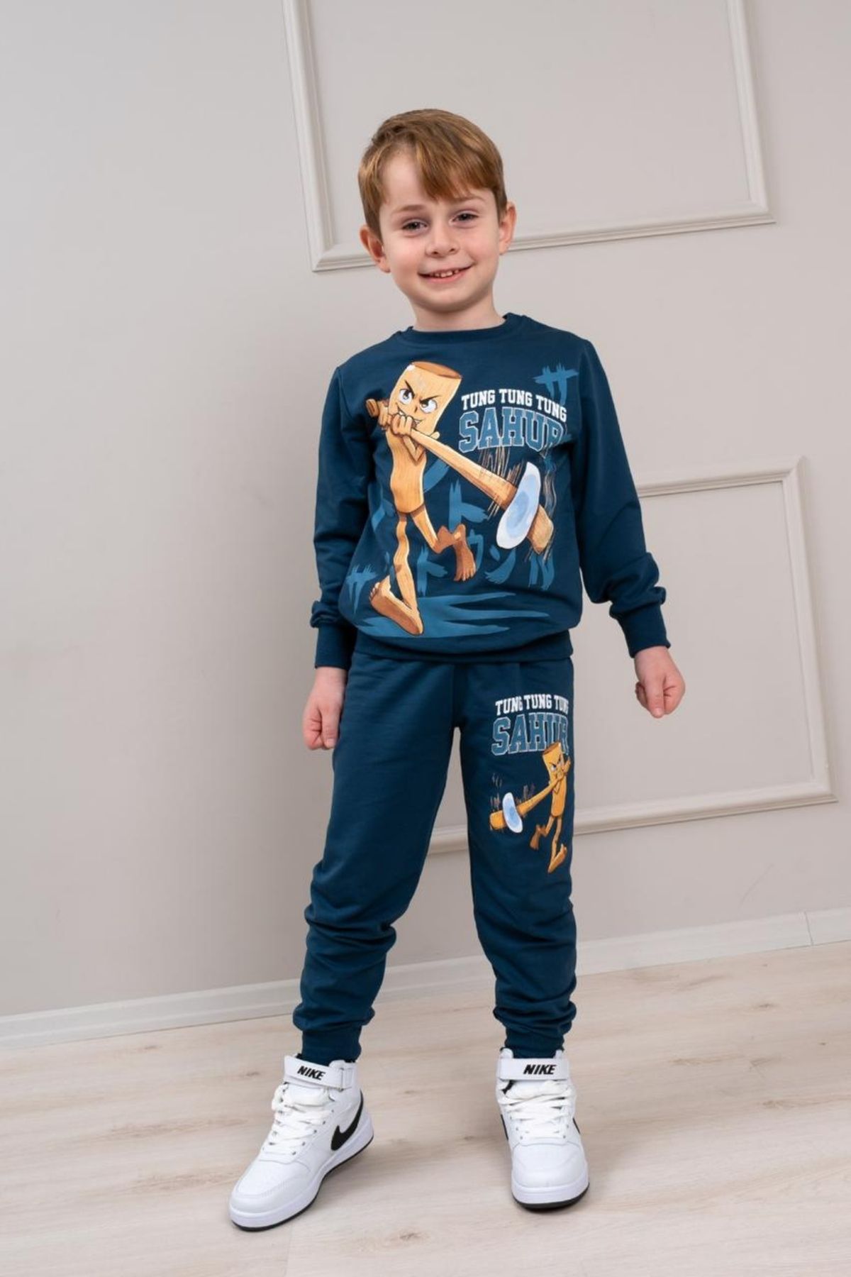 Детски комплект за момче с дълъг ръкав, син цвят