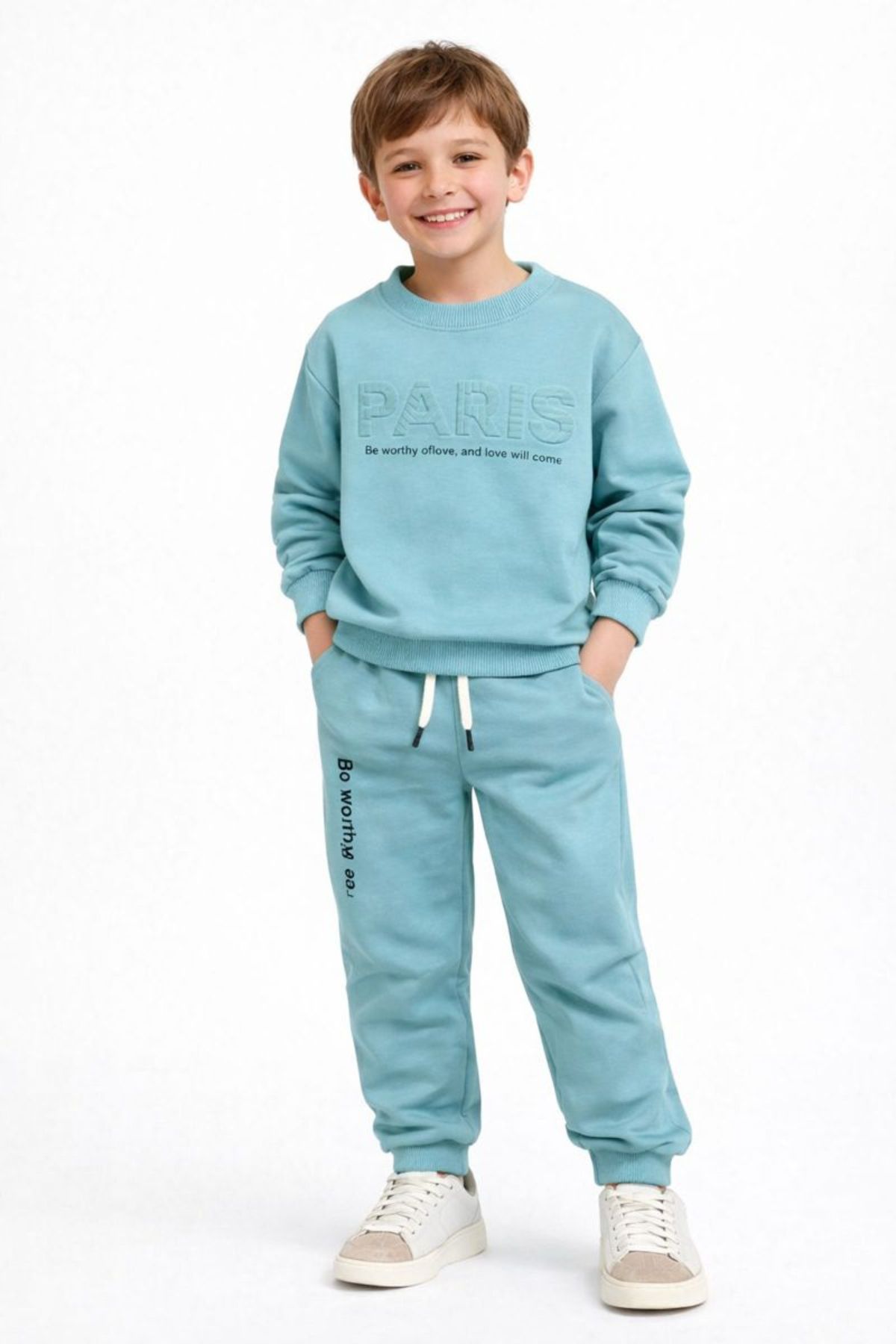 Детски комплект за момче с дълъг ръкав, цвят тюркоаз