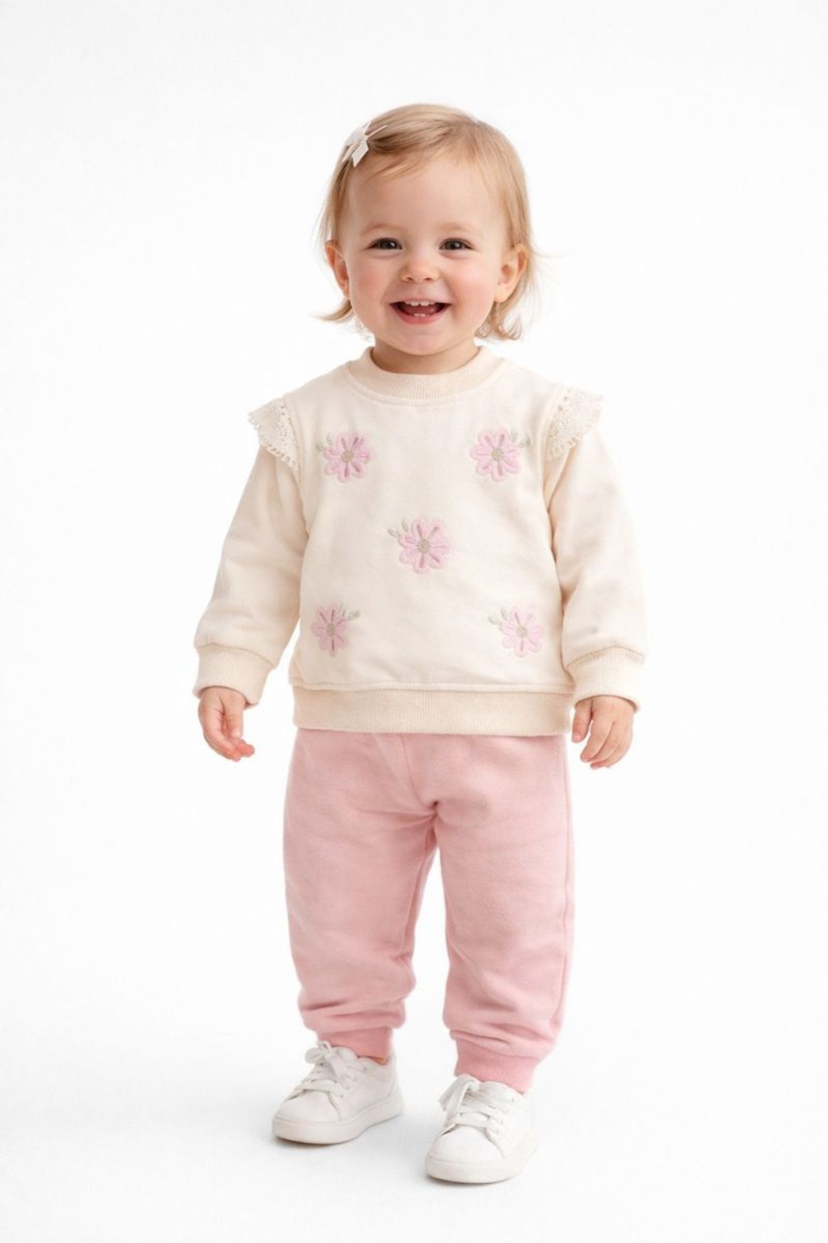 Детски комплект за момиче с дълъг ръкав, светло розовцвят