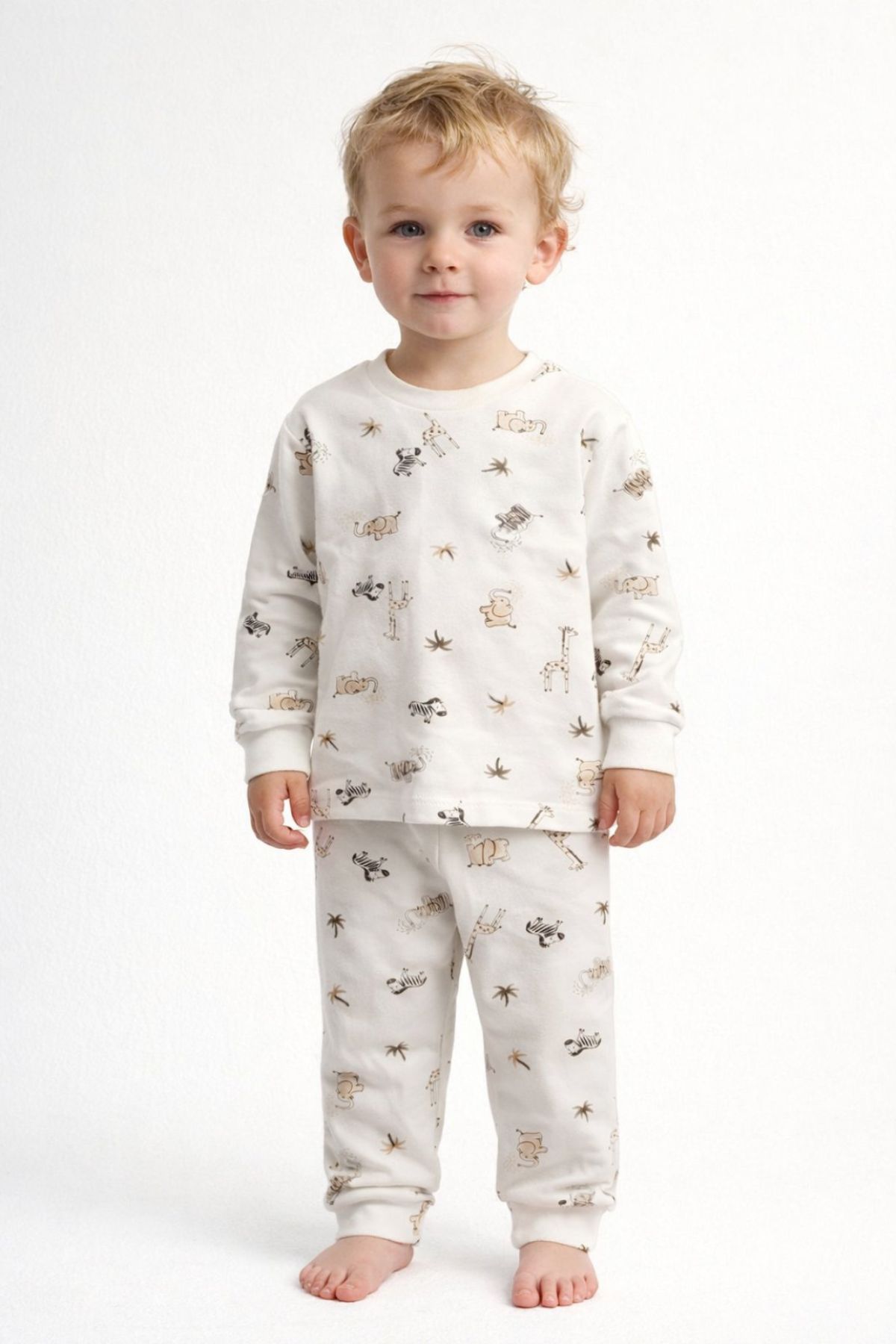Детска пижама за момче с дълъг ръкав, цвят екрю