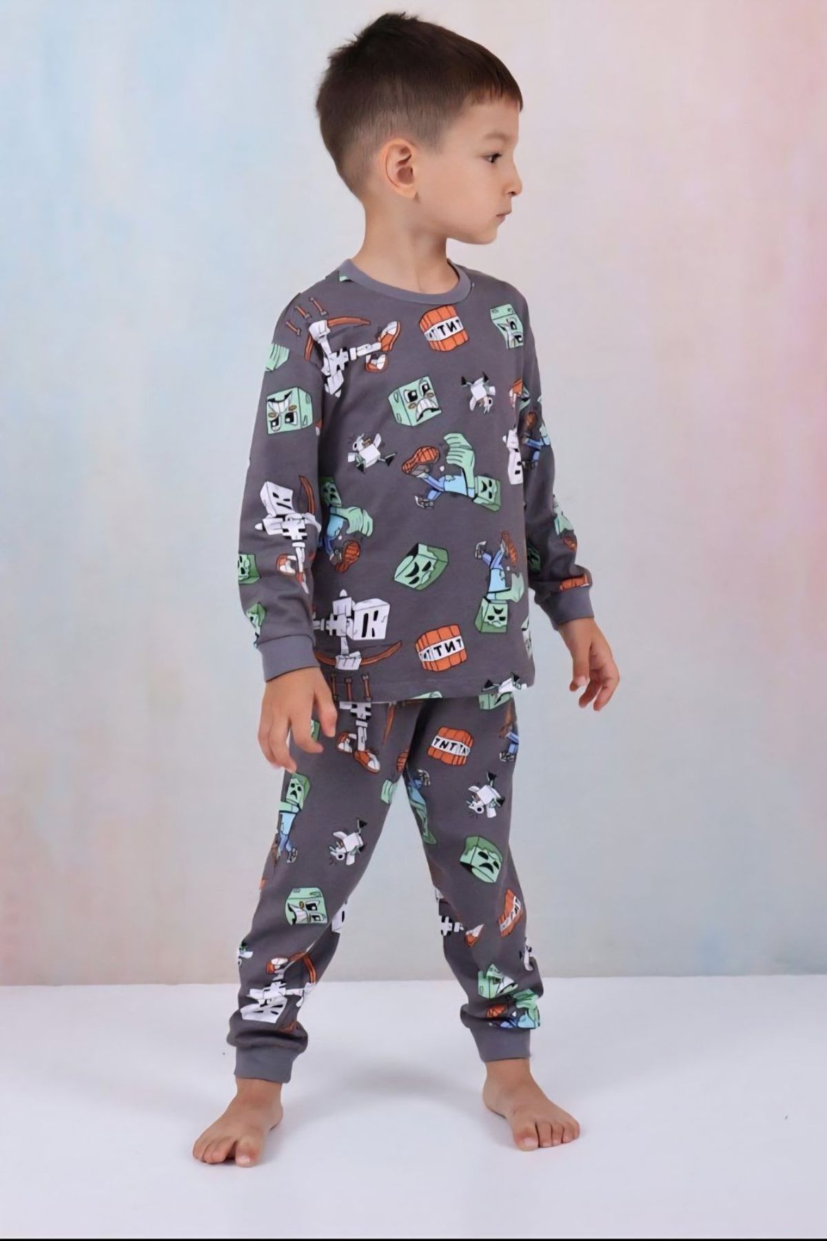 Детска пижама за момче с дълъг ръкав, сив цвят