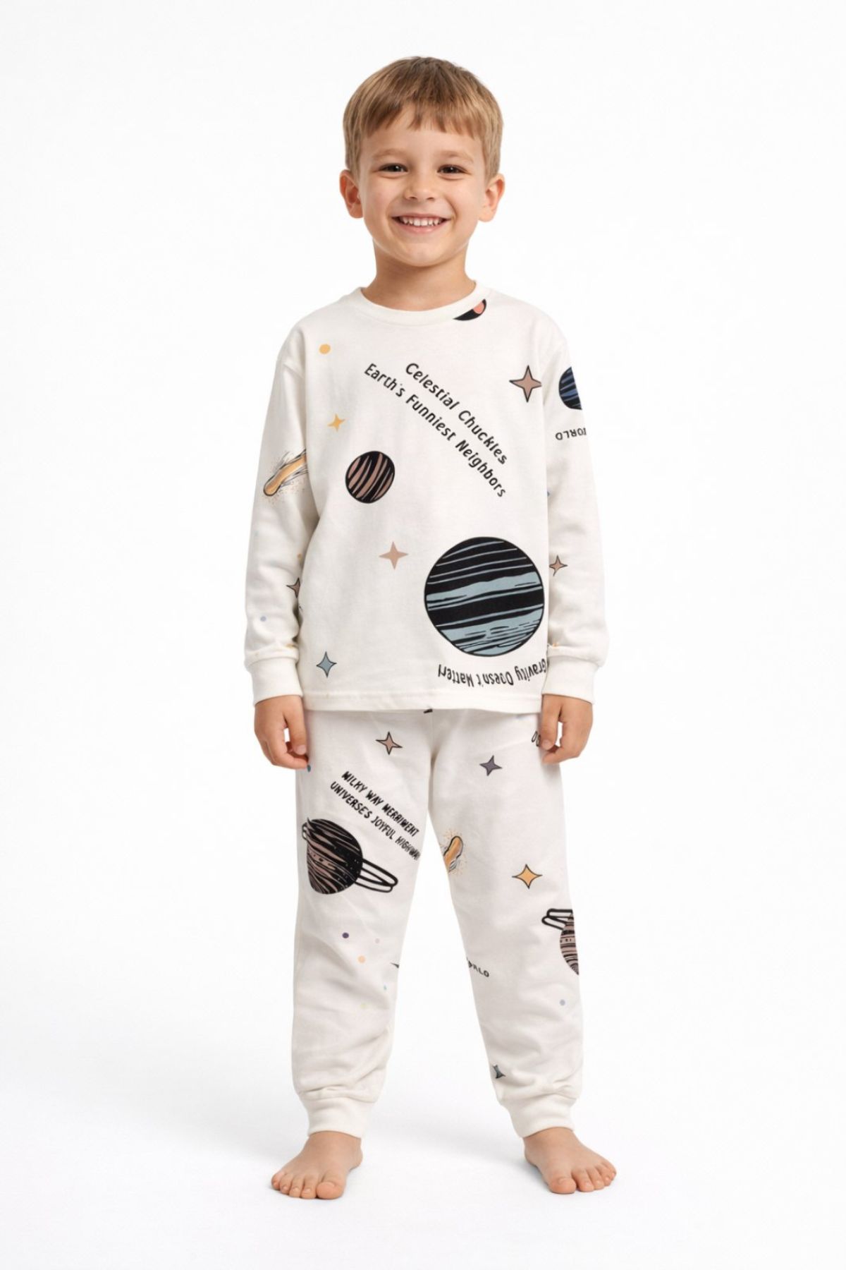 Детска пижама за момче с дълъг ръкав, светло сив цвят