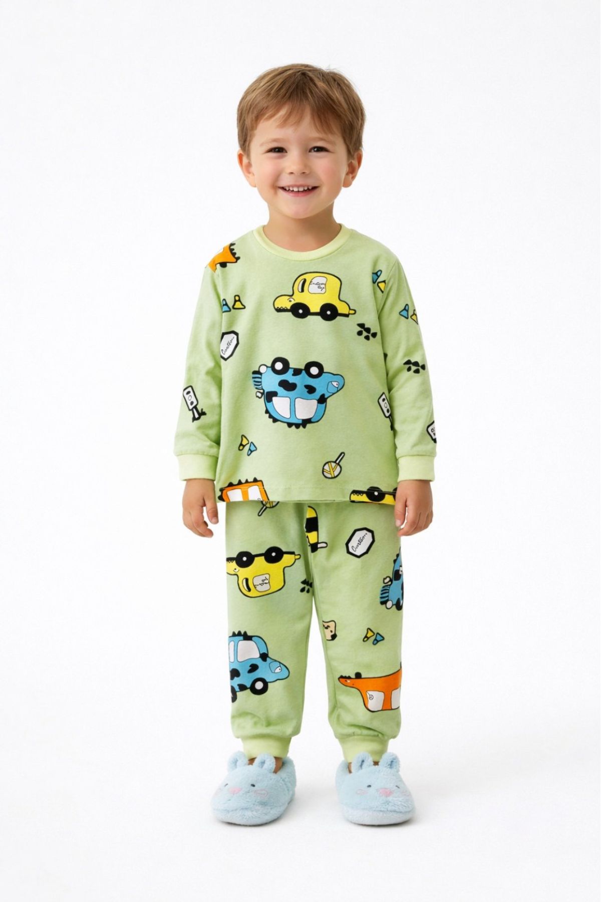 Детска пижама за момче с дълъг ръкав, зелен цвят