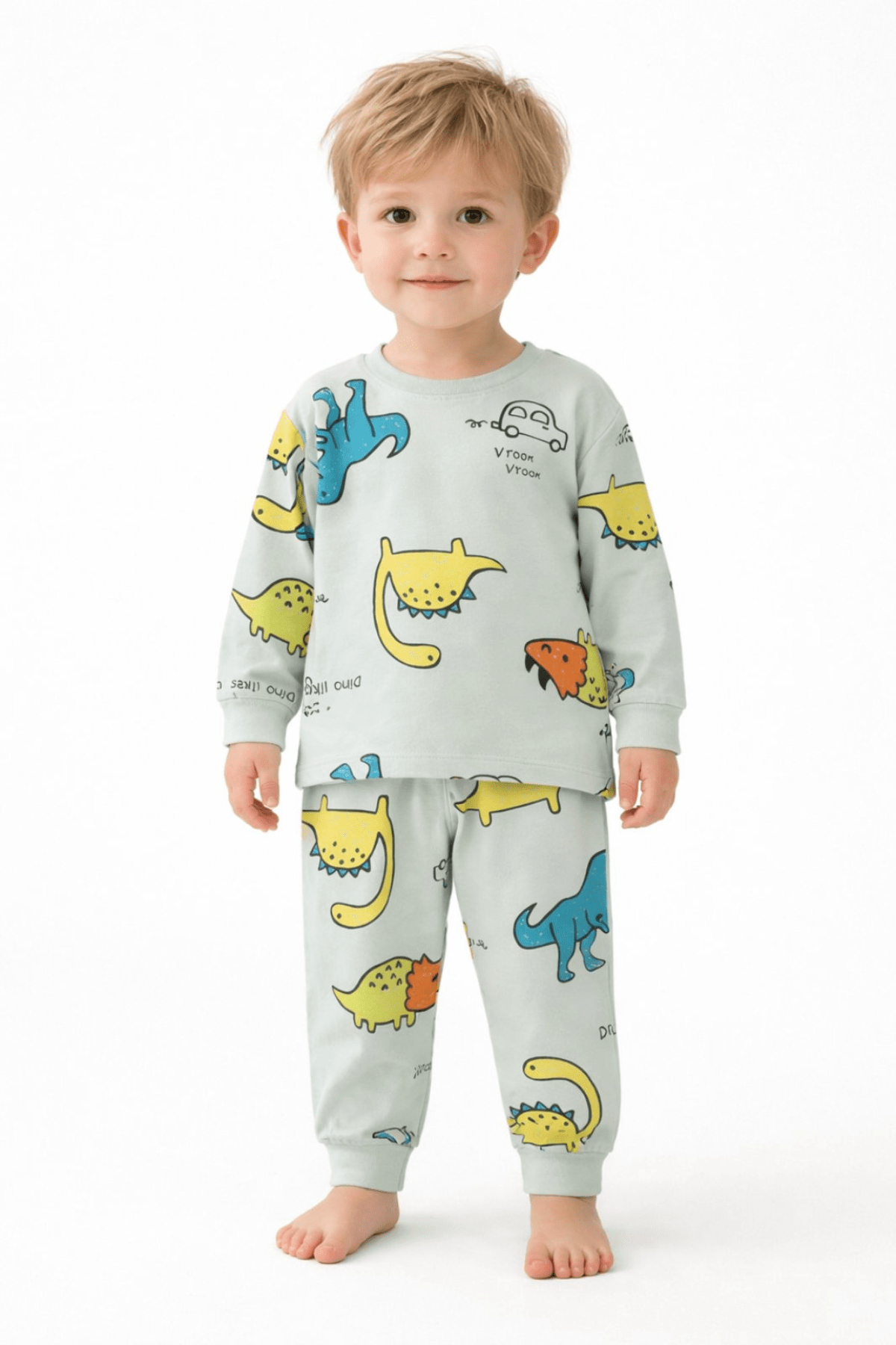Детска пижама за момче с дълъг ръкав, екрю цвят