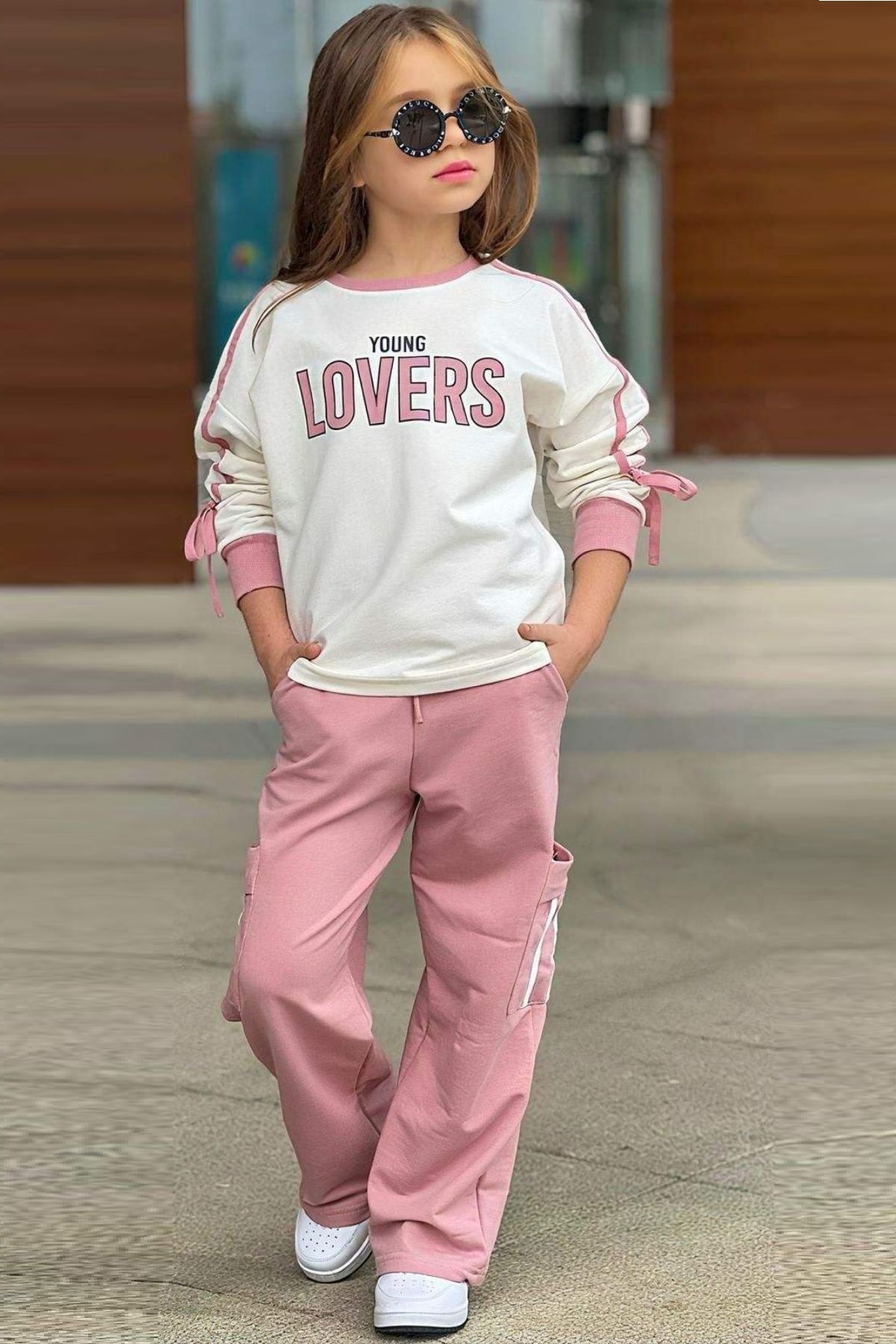 Детски комплект за момиче с дълъг ръкав, бял цвят