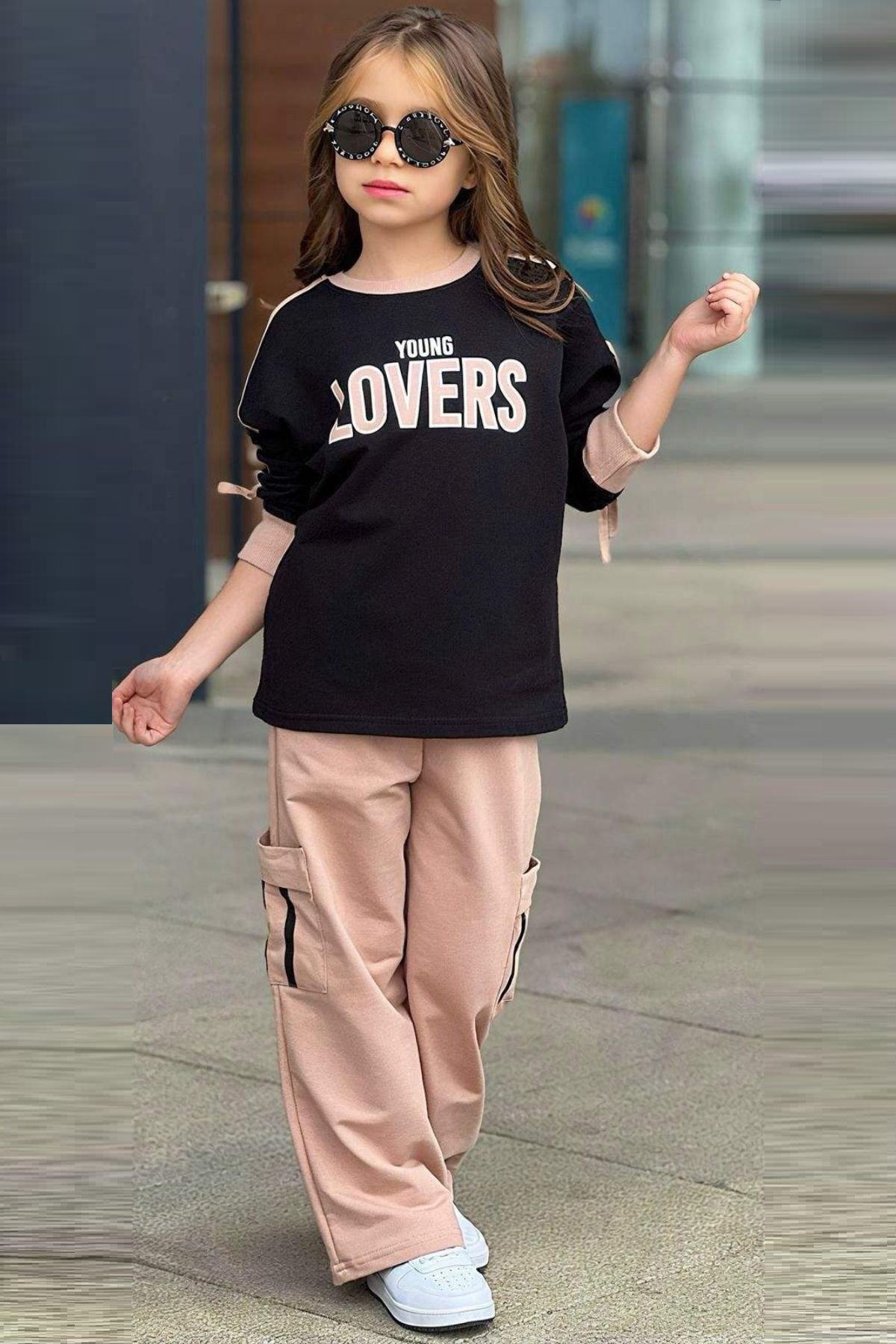 Детски комплект за момиче с дълъг ръкав, черен цвят 