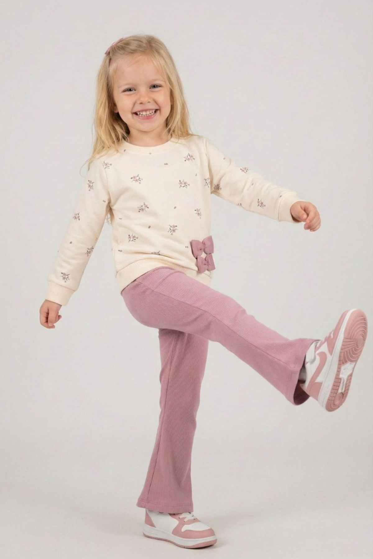 Детски комплект за момиче с дълъг ръкав, лилав цвят  