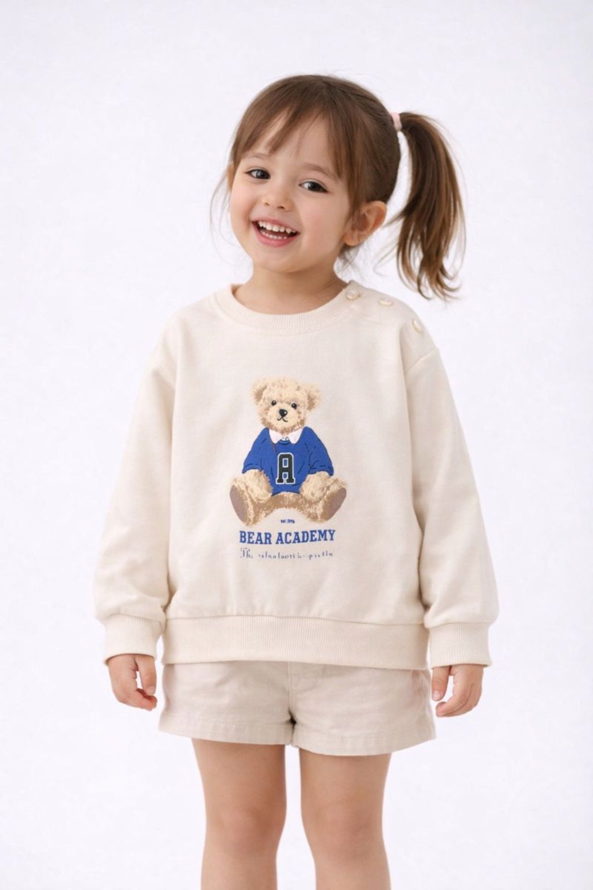 Детска блуза за момиче с дълъг ръкав, бежов цвят