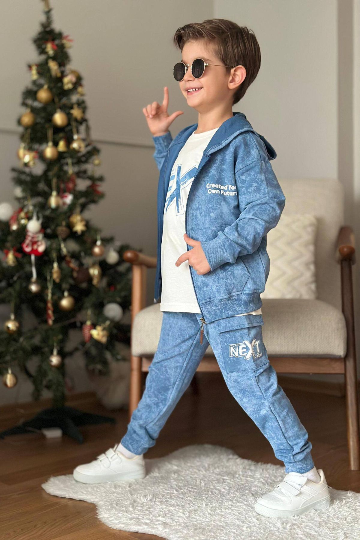 Детски спортен екип за момче 3 части, светло син цвят