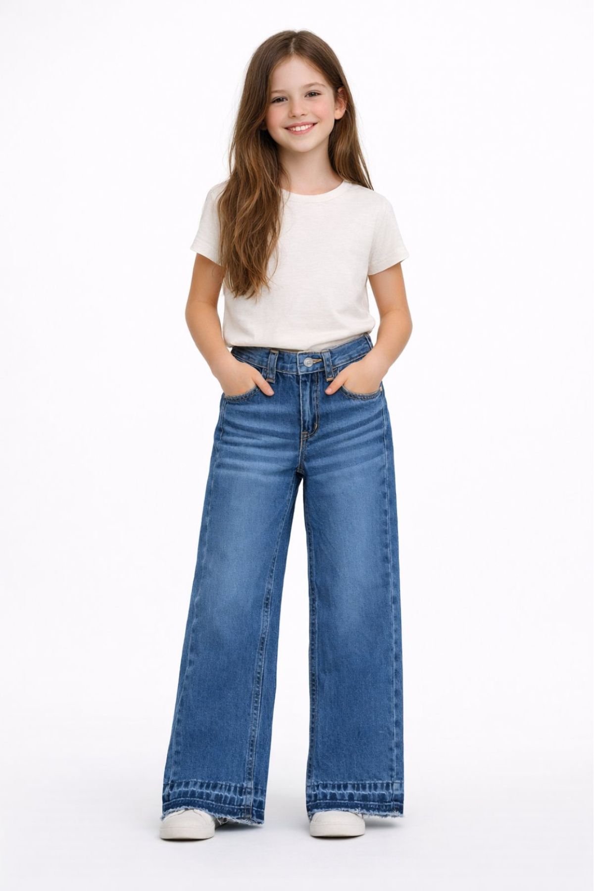 Детски дънки за момиче, тъмно син цвят