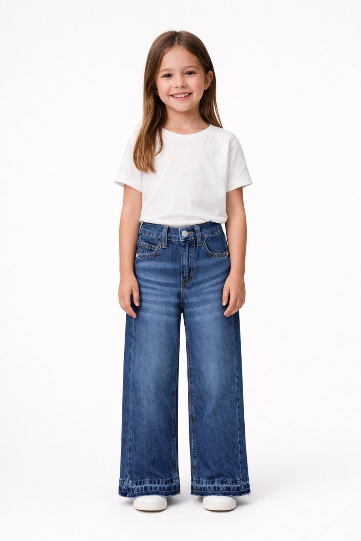 Детски дънки за момиче, тъмно син цвят