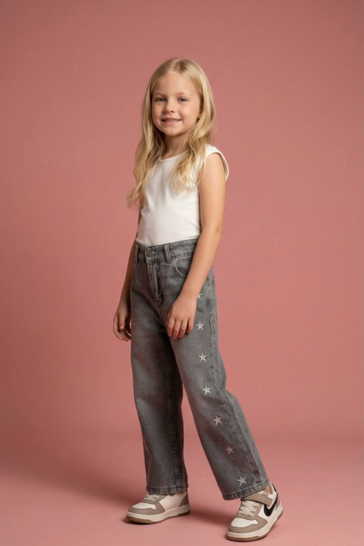 Детски дънки за момиче, сив цвят