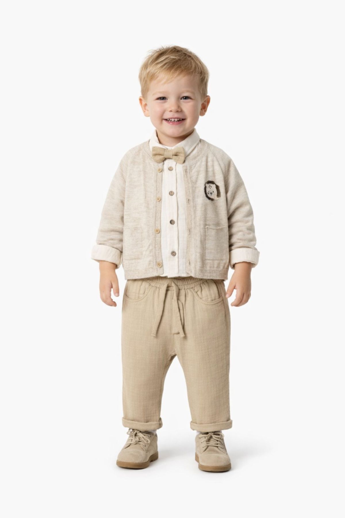Детски комплект за момче с дълъг ръкав 4 части, бежов цвят