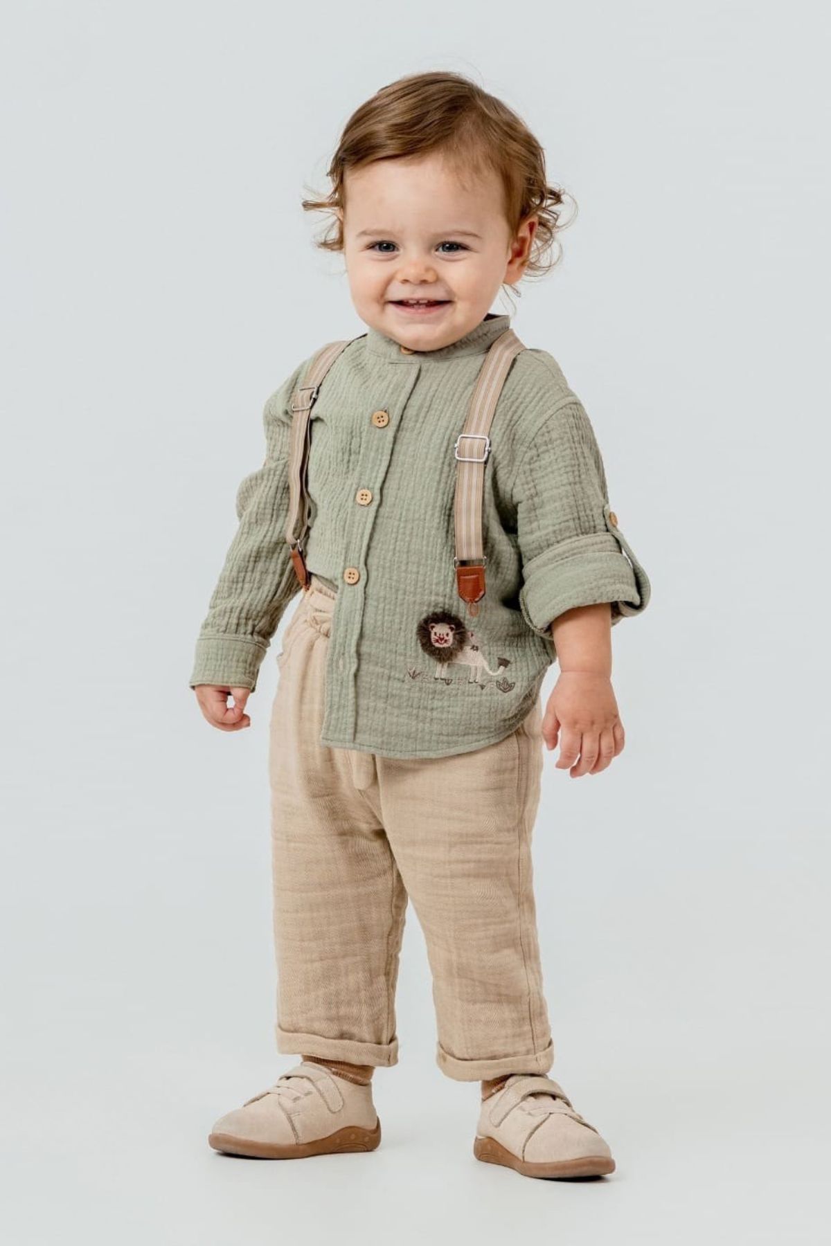 Детски комплект за момче с дълъг ръкав, зелен цвят